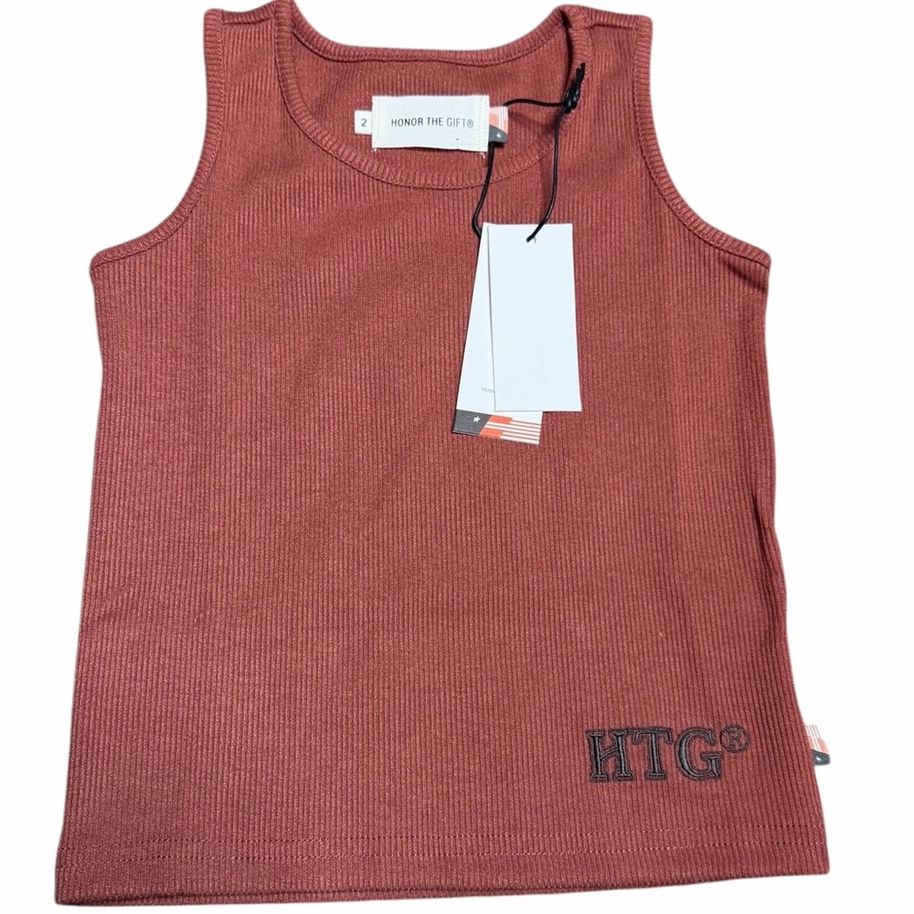 Honor The Gift Boys Ribbed Tank Top Size 7–8 Brown/Brick Color HTG‎ Logo NWT